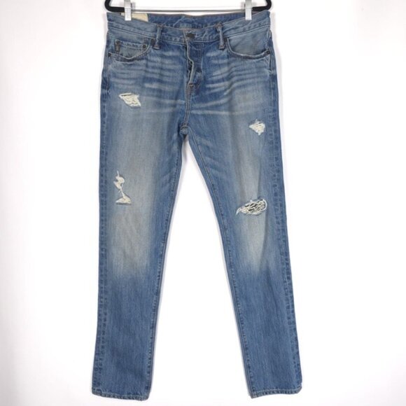 Abercrombie & Fitch Men’s Distressed Straight Jeans Button Fly Cotton Size 34x34 - Picture 2 of 13
